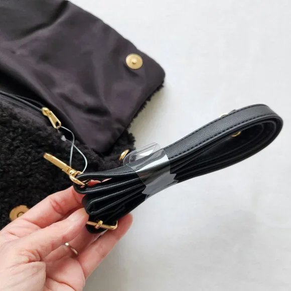 NWT Primark Black Faux Shearling Shoulder Hand Bag Soft Cozy TIk Tok Winter Cute - Picture 7 of 10